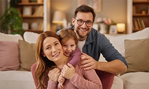  Família posando para a foto. 